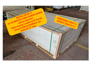 £24 Ex VAT Per Board Pallet of 35 EcoBoard Exterior A1 Non Combustible Fibre Cement Board 2440x1220x12mm