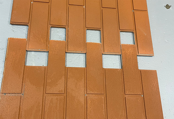 A1 FIRE RESISTANCE FIBRE CEMENT BAORD GROOVED AS BRICK SLIP PAINTED PANELS READY TO INSTALL BOARD WEIGHT 14KG APPROX PANEL SIZE 600@1200 | Pallet 86 Panels rate £27.5 Per Panel | Product Code: FFS 526
